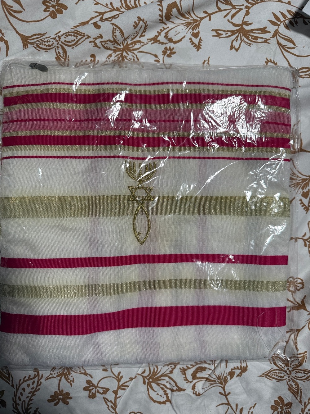 Tallit, Striped Pink and Gold Accent Prayer Shawl
